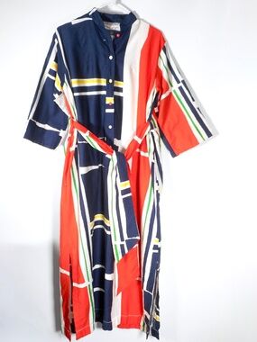 VTG 70s Catherine Ogust Penthouse Gallery Cotton Dress Caftan Forever Belted Mod